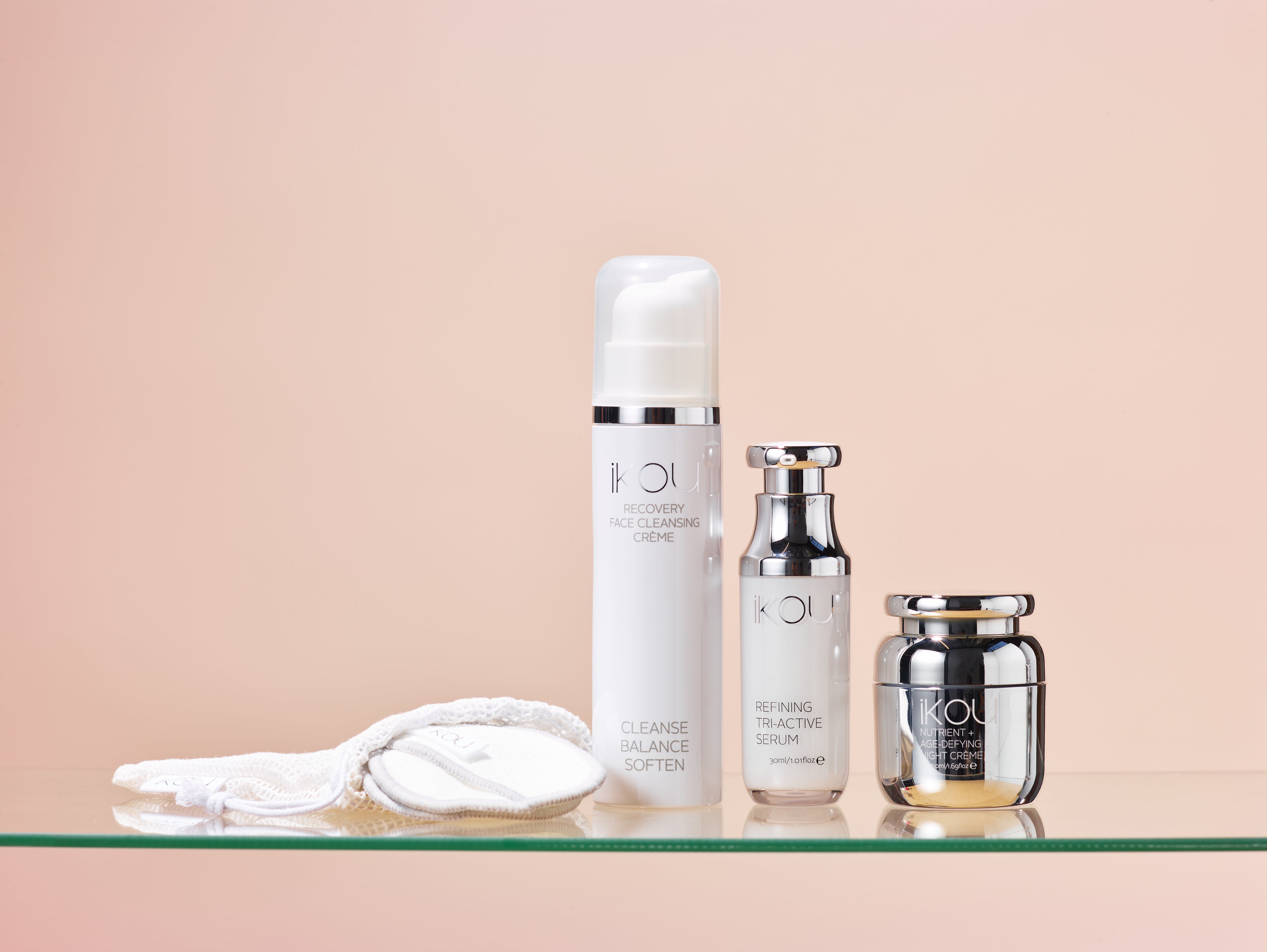 IKOU skincare on a shelf. 