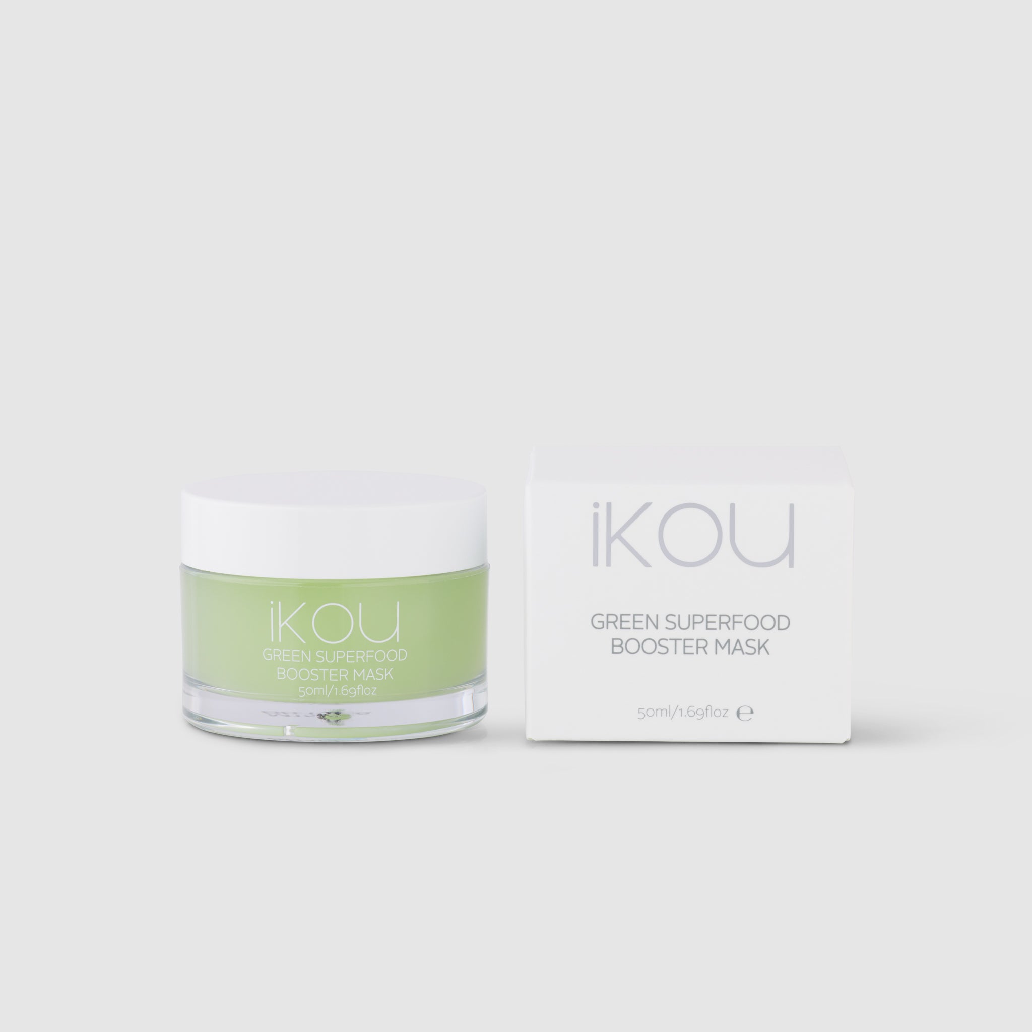 Ikou Green Superfood Booster Mask with packaging on a white background