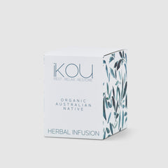 Herbal infusion packaging with 'ikou' branding on a white background
