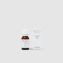 Ikou essential oil bottle and packaging on a white background