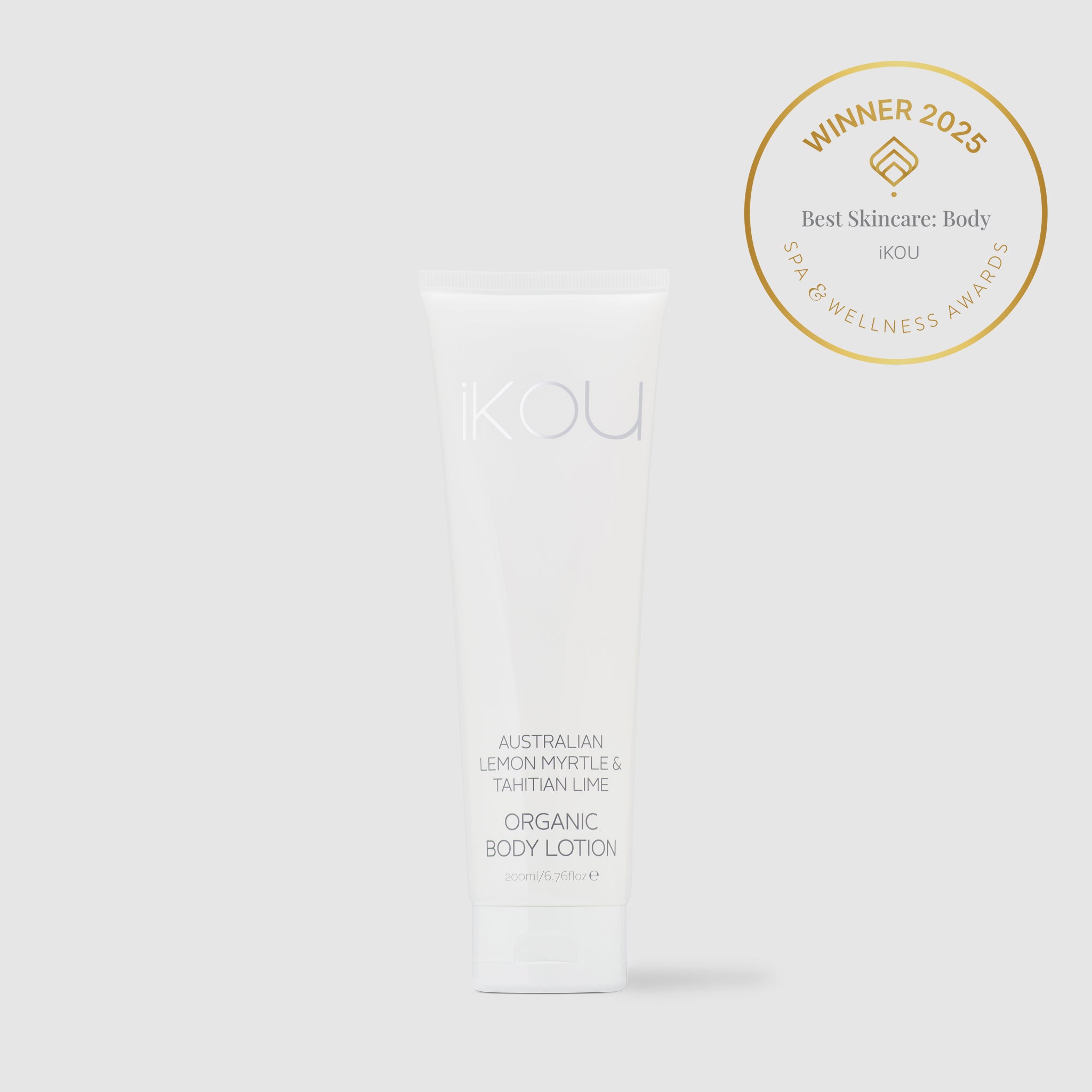 IKOU organic body lotion with an award badge on a white background