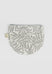 Fabric pouch with leaf pattern on a light grey background