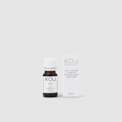 Ikou Rest essential oil bottle and packaging on a white background