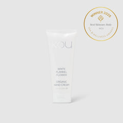 IKOU organic hand cream on a white background with an award badge.