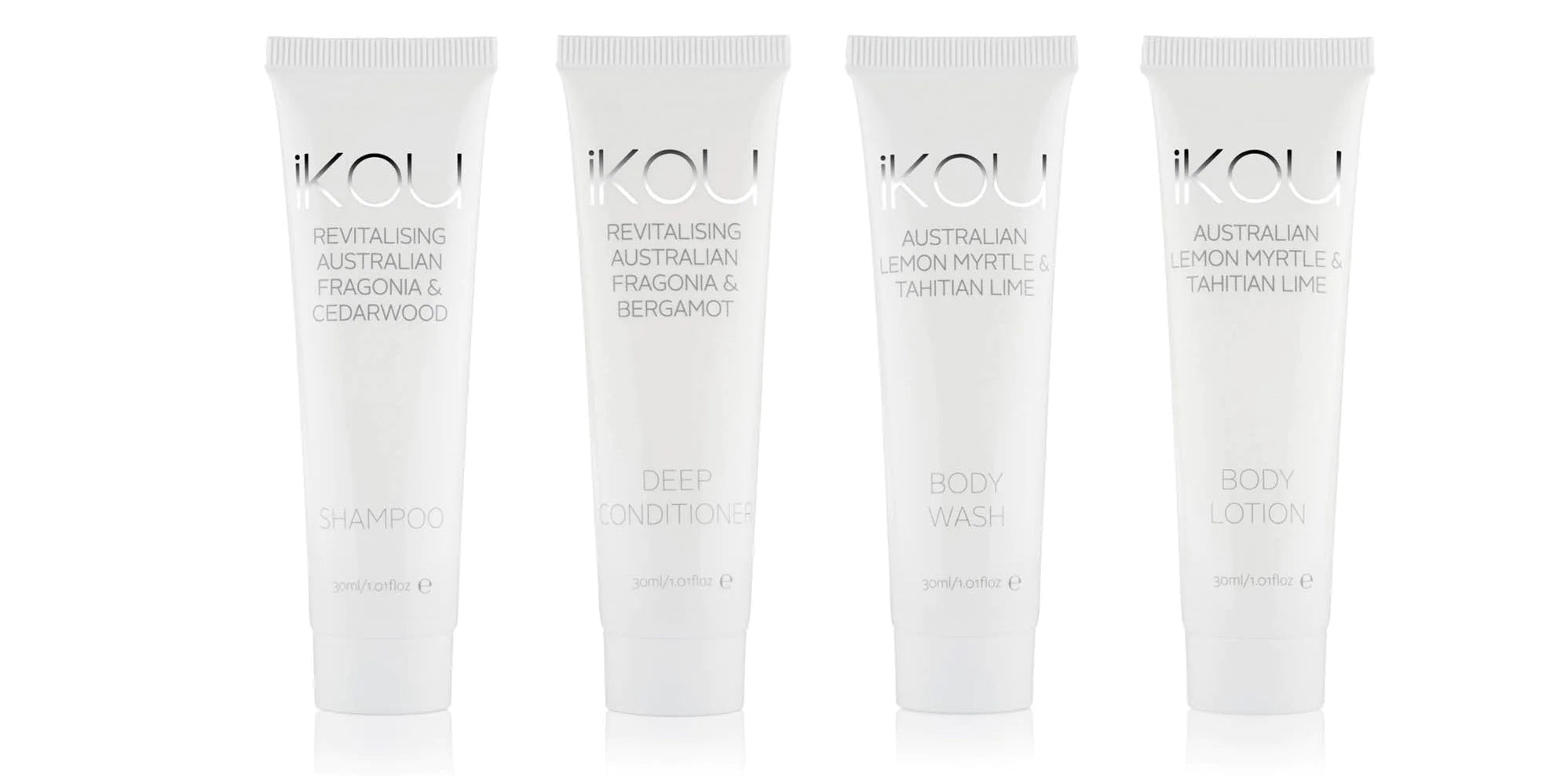 iKOU amenities travel essentials kit in washable paper bag, includes skincare and wellness products in a compact gift pack