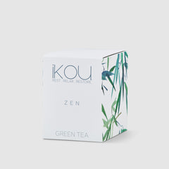 Box of ikou Zen Green Tea on a light gray background
